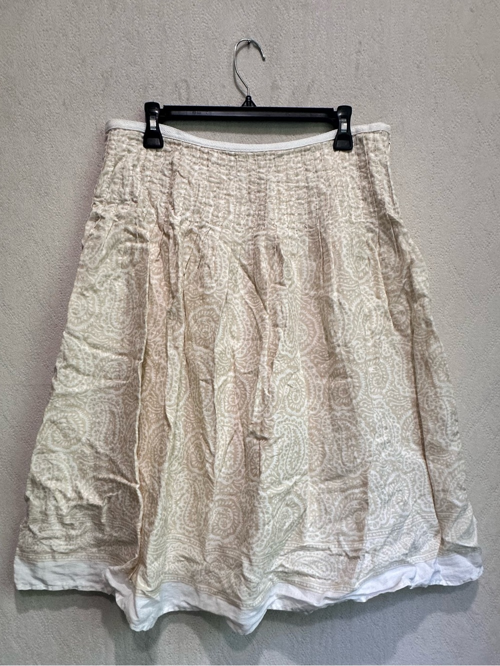 Women’s 100% Linen Soft Yellow Paisley A-Line Skirt Side Zip Sz 12 Cottagecore